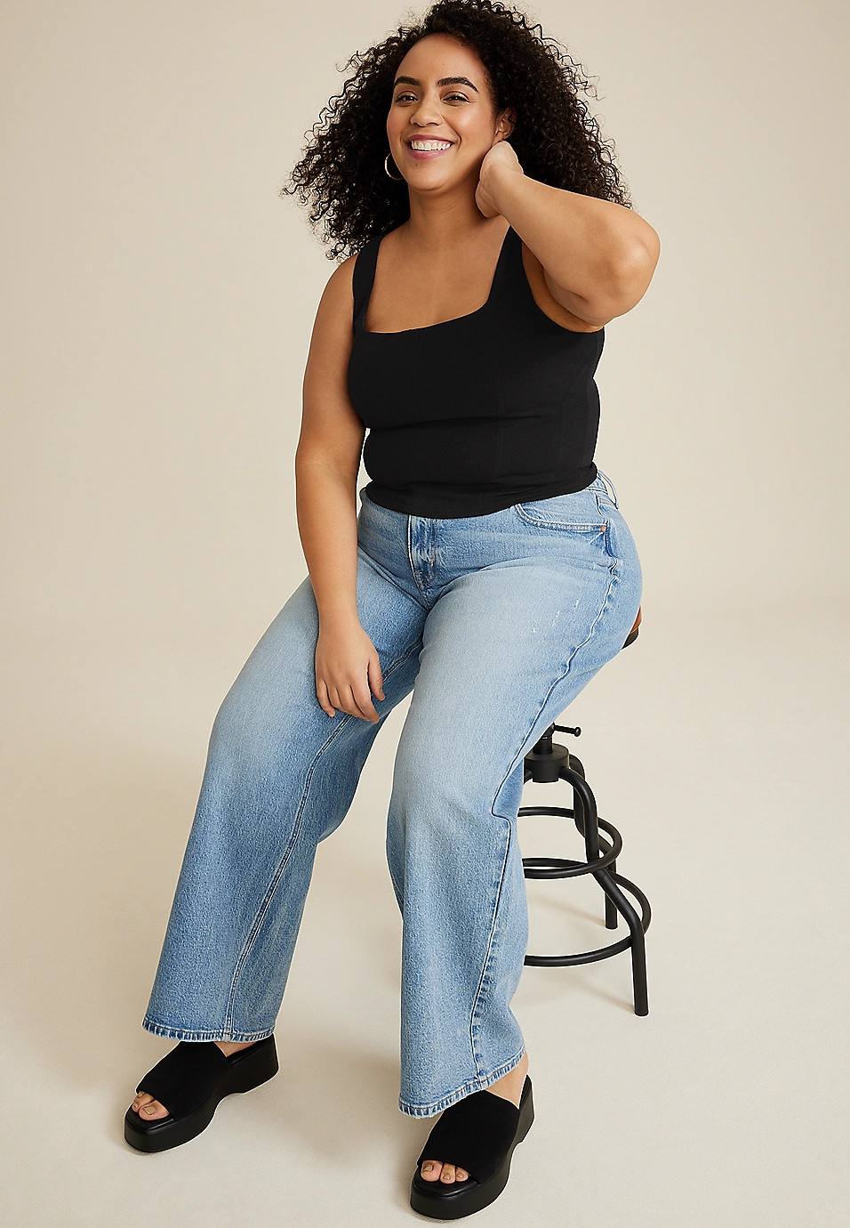 Plus Size Knit Corset Square Neck Tank Top | Maurices