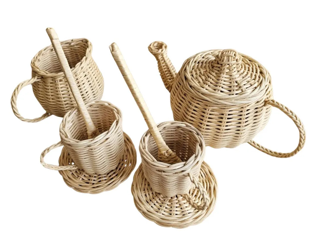 Wicker Tea Set for Kids | Montessori Pretend Play Toy - Etsy | Etsy (US)