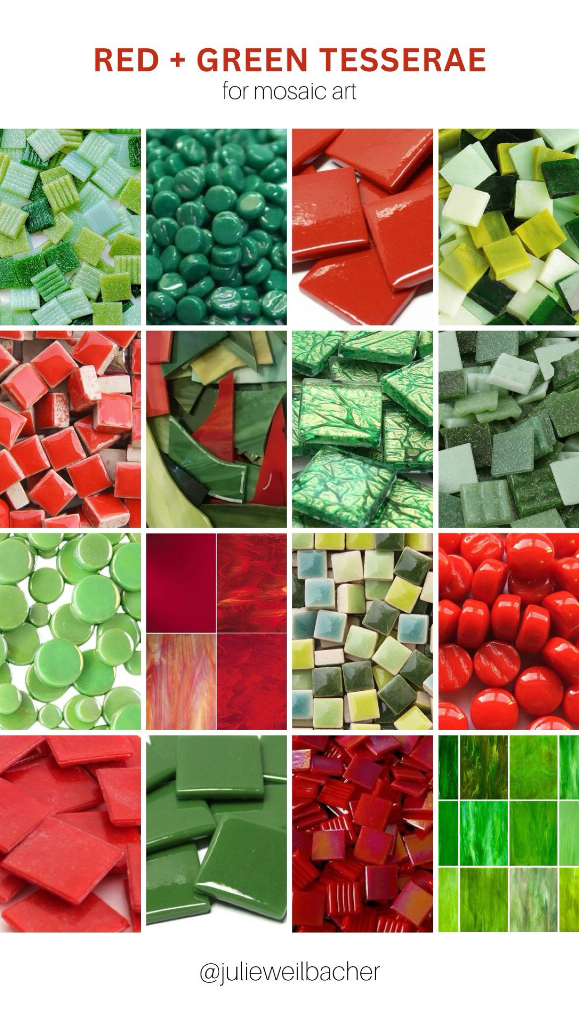 The holidays are coming! 🎄 This collection of mosaic tesserae includes vitreous glass tile, glass dots, glass tile, pre-cut stained glass tile, ceramic tile, stained glass shards, metallic glass tile, glass circles, and stained glass sheets. 🎄 For mosaic tips, tutorials, inspiration, and so much more please visit my YouTube channel: YouTube.com/julieweilbacher. Follow @julieweilbacher on Instagram for all things mosaic art. holiday art - holiday crafts - mosaic - stained glass - glass tile - mosaic art - Christmas crafts - red and green - Christmas aesthetic 

#LTKHoliday #LTKFindsUnder50 #LTKHome