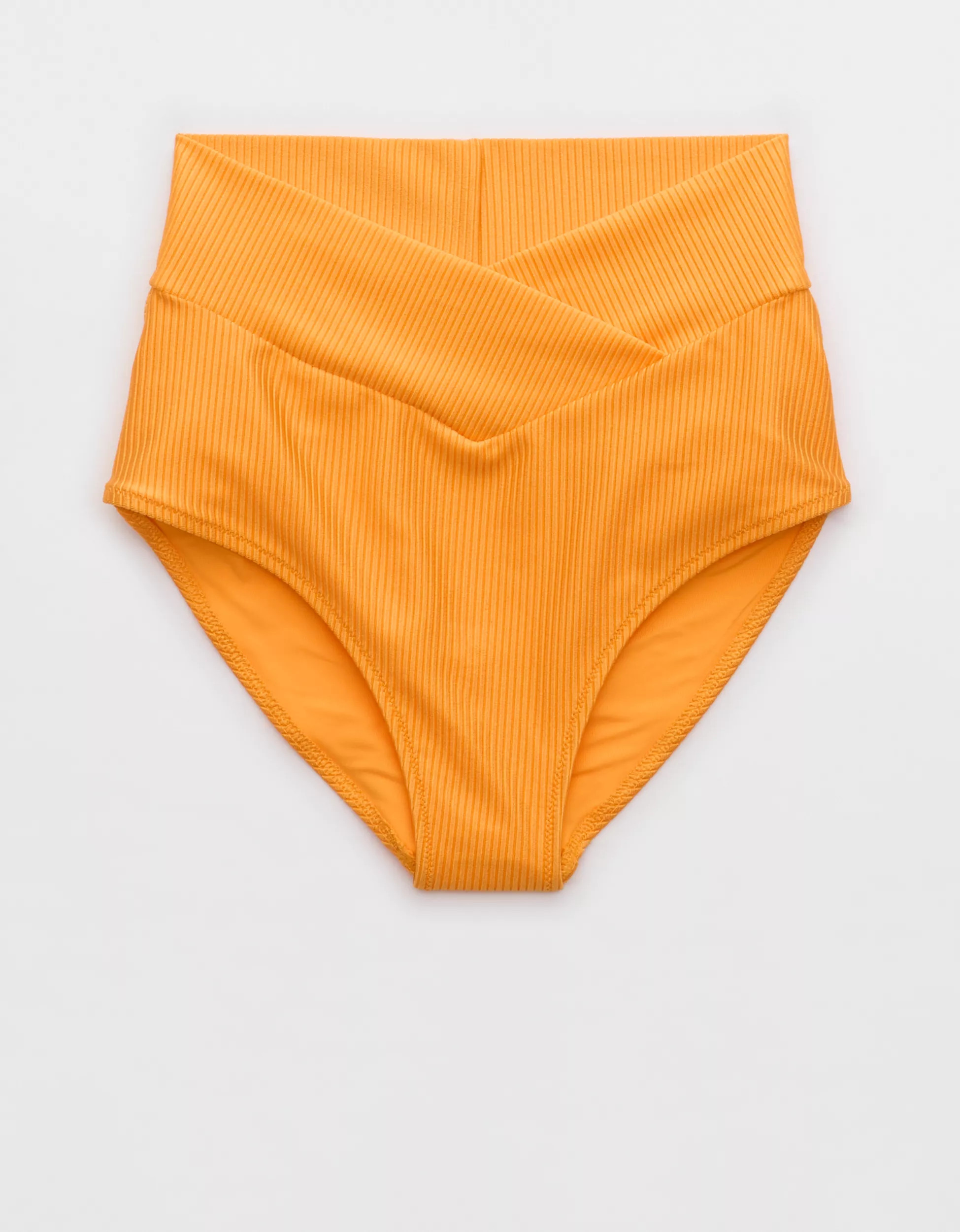 Aerie Shine Rib Crossover High Waisted Bikini Bottom | Aerie