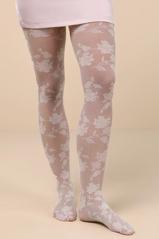 Eloquent Addition Ivory Sheer Floral Tights | Lulus