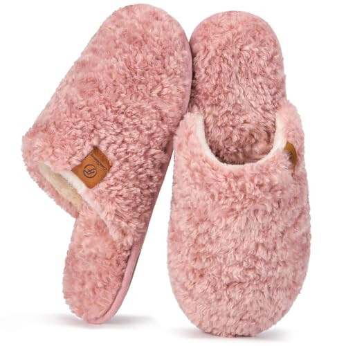 EverFoams Women's Fuzzy Slip-on Slippers Warm Cozy Soft Lightweight Memory Foam Indoor House Shoes Pink, 5-6 US | Amazon (US)