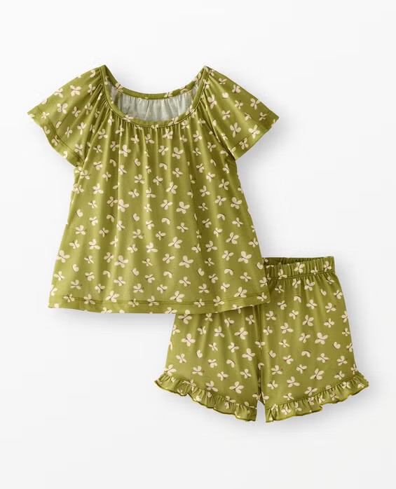 Girls' Butterflies On Moss Green Kids Flutter Sleeve Pajama Set in 100% Recycled Poly - Size Big Kids 10 by Hanna Andersson | Hanna Andersson