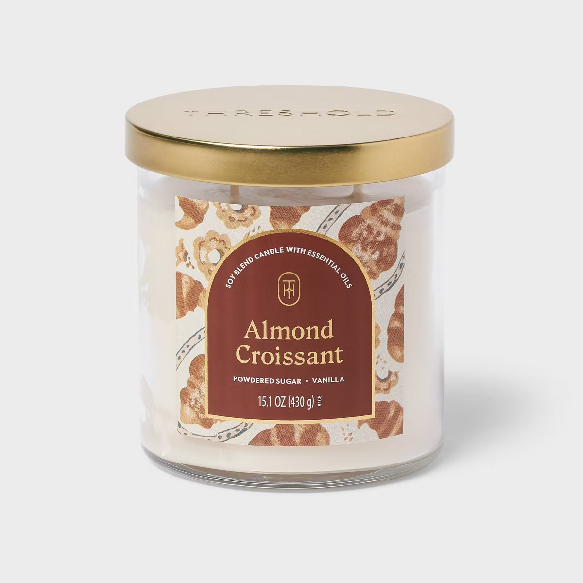 15.1oz 2-Wick Lidded Glass Jar Candle Almond Croissant - Threshold™: Soy Wax Blend, Essential O... | Target