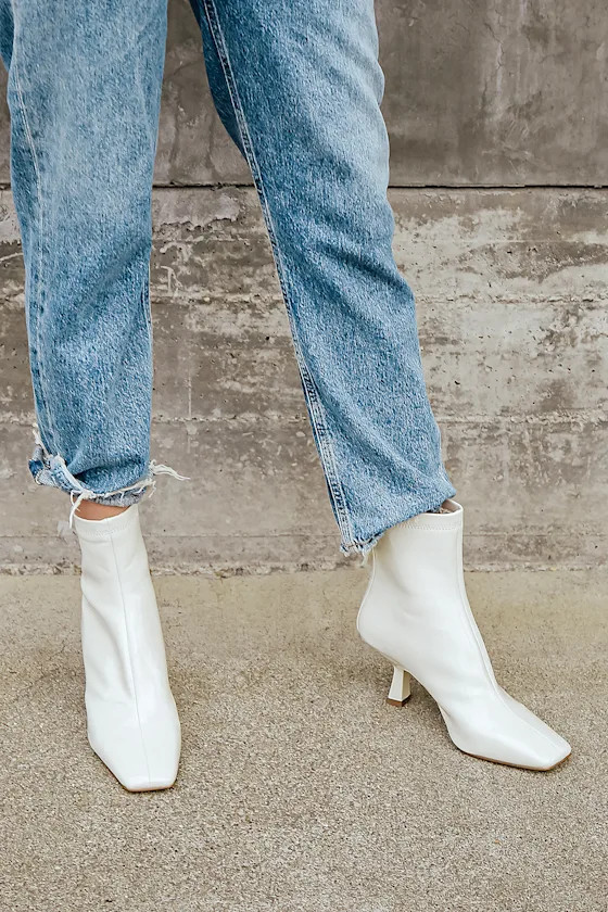 Joan Bone Patent Square Toe Mid-Calf Booties | Lulus (US)