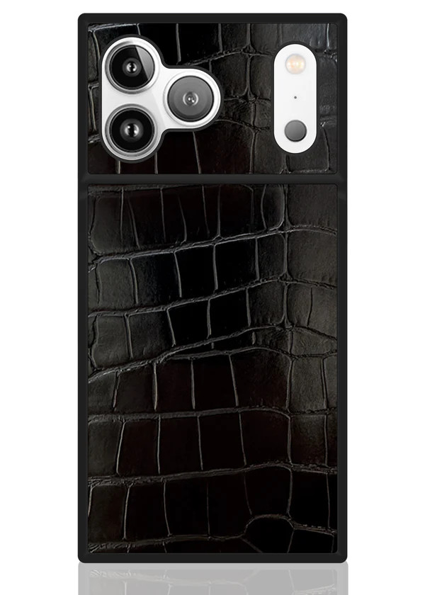 SQUARE® Black Crocodile Faux Leather iPhone Case | FLAUNT