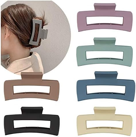 Whaline Hair Claw Clips Strong Hold Rectangle Hair Claw 6 Pack Matte Solid Color Hair Jaw Clamp Non- | Amazon (US)