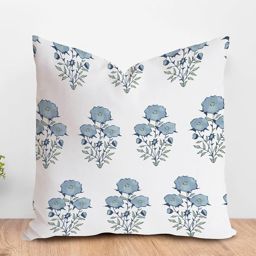 MangGou Chinoiserie Throw Pillow Cover Blue Mughal Flower in Monsoon Throw Pillow Chinoiserie Blu... | Amazon (US)