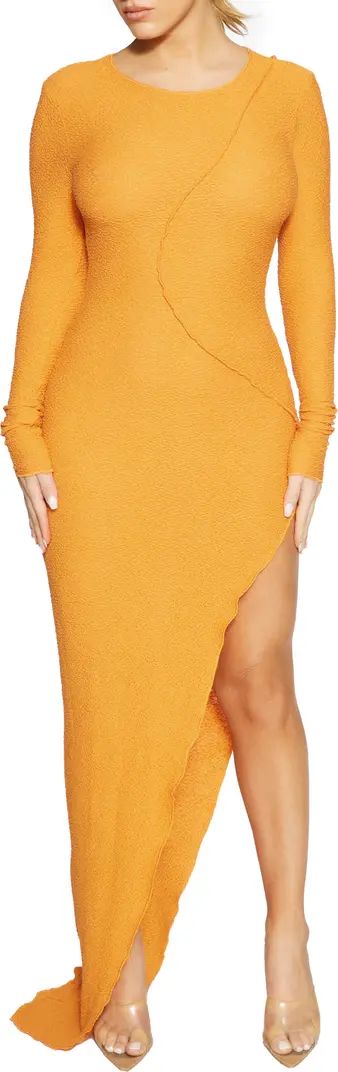 Naked Wardrobe Elastic Lace Asymmetric Long Sleeve Gown | Nordstrom | Nordstrom