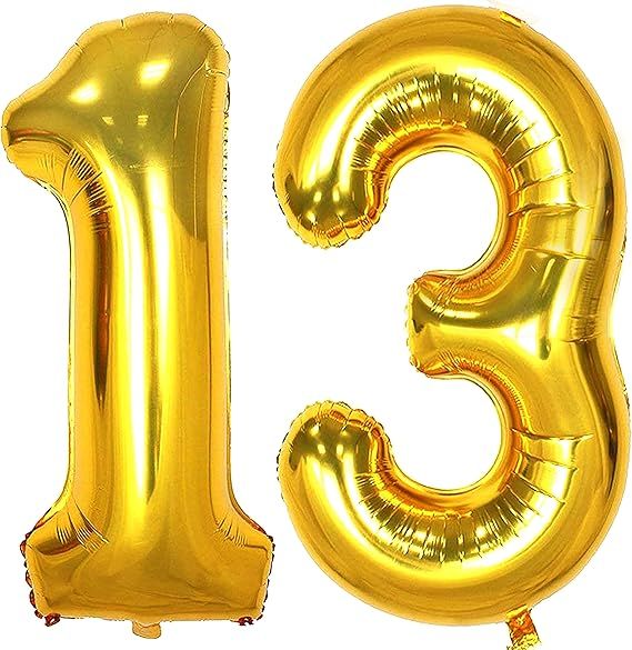 13 Number Balloons Gold Big Giant Jumbo Number 13 Foil Mylar Balloons for 13th Birthday Party Sup... | Amazon (US)