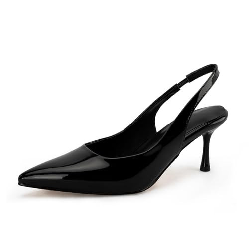 Black Kitten Heels Closed Toe Metallic Sling Back Pumps for Women Bride Dresses Wedding Shoes 7 | Amazon (US)