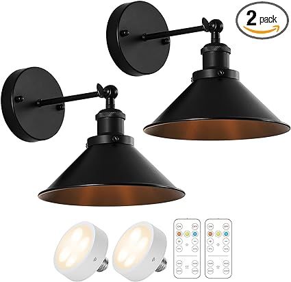 Bailoch Black Vintage Wireless Battery Operated Wall Sconces, Industrial Cordless Battery Powered... | Amazon (US)