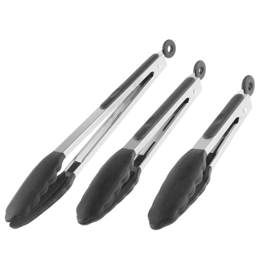 Classic Cuisine Stainless Steel with Silicone Tips Kitchen Tong (Set of 3)-HW031033 - The Home De... | The Home Depot