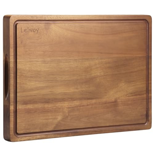 Wood Cutting Board for Kitchen, Large Wooden Thick Chopping Board with Juice Groove and Handles, Pre-Oiled Carving Tray for Meat & Cheese (17 x 12 inch) | Amazon (US)