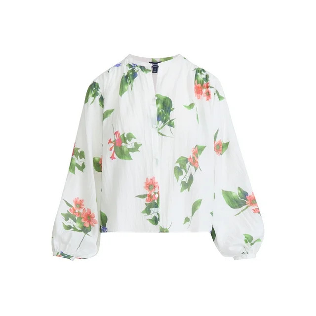 Scoop Women’s Crinkle Gauze Shirt with Blouson Sleeves, Sizes XS-XXL | Walmart (US)