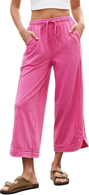 Allimy Women's 2026 Summer Acid Wash Baggy Wide Leg Sweatpants Casual Comfy Drawstring Joggers Cr... | Amazon (US)