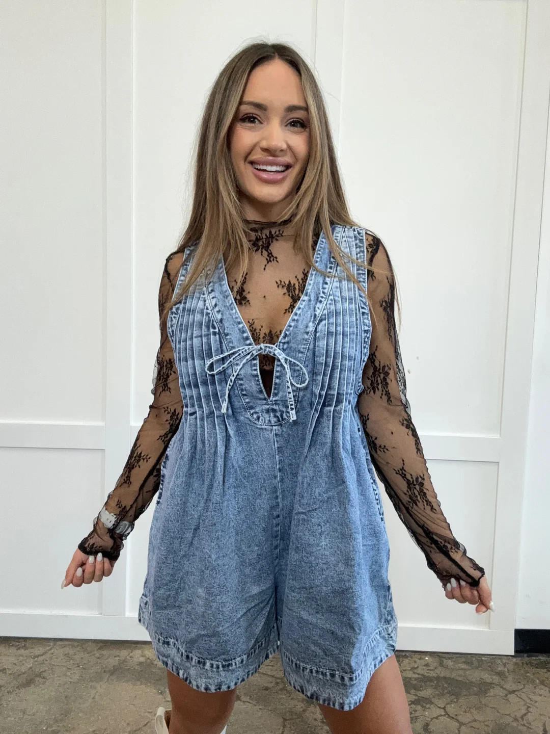 Bellarose Blues V-neck Short Denim Romper | Willow Boutique