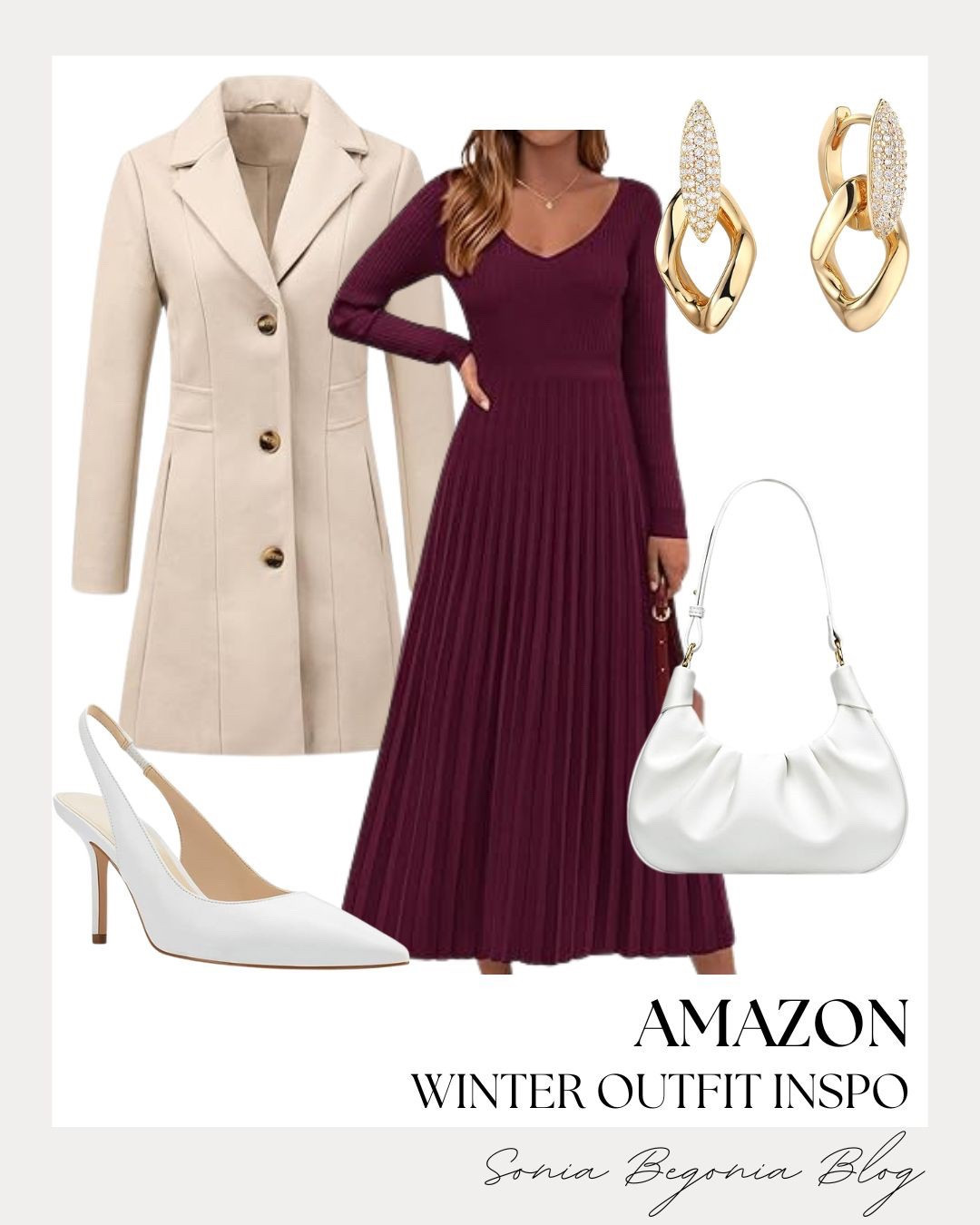 ❄️ WINTER OUTFIT Inspo: Elegant Knits & Cream Layers! ✨

Master the art of sophisticated winter dressing with this stunning monochromatic moment! 🍷

We are obsessed with the centerpiece of this look: a gorgeous, deep burgundy ribbed knit midi dress that offers both comfort and a flattering silhouette. Layer it with a classic, structured cream pea coat to brighten up the winter palette and add a polished touch. Finish the ensemble with crisp, modern accessories: a white ruched shoulder bag, matching pointed-toe slingback heels, and sparkling gold link earrings for a touch of timeless elegance!

#WinterOOTD
#AmazonFashion
#WinterOutfit
#MidiDress
#BurgundyDress
#WinterStyle
#CreamCoat
#SlingbackHeels
#RuchedBag
#ElegantStyle
#EverydayChic
#LTKStyle
#HolidayOutfit
#HolidayStyle
#StylingInspo


#LTKFindsUnder50 #LTKSeasonal #LTKootd