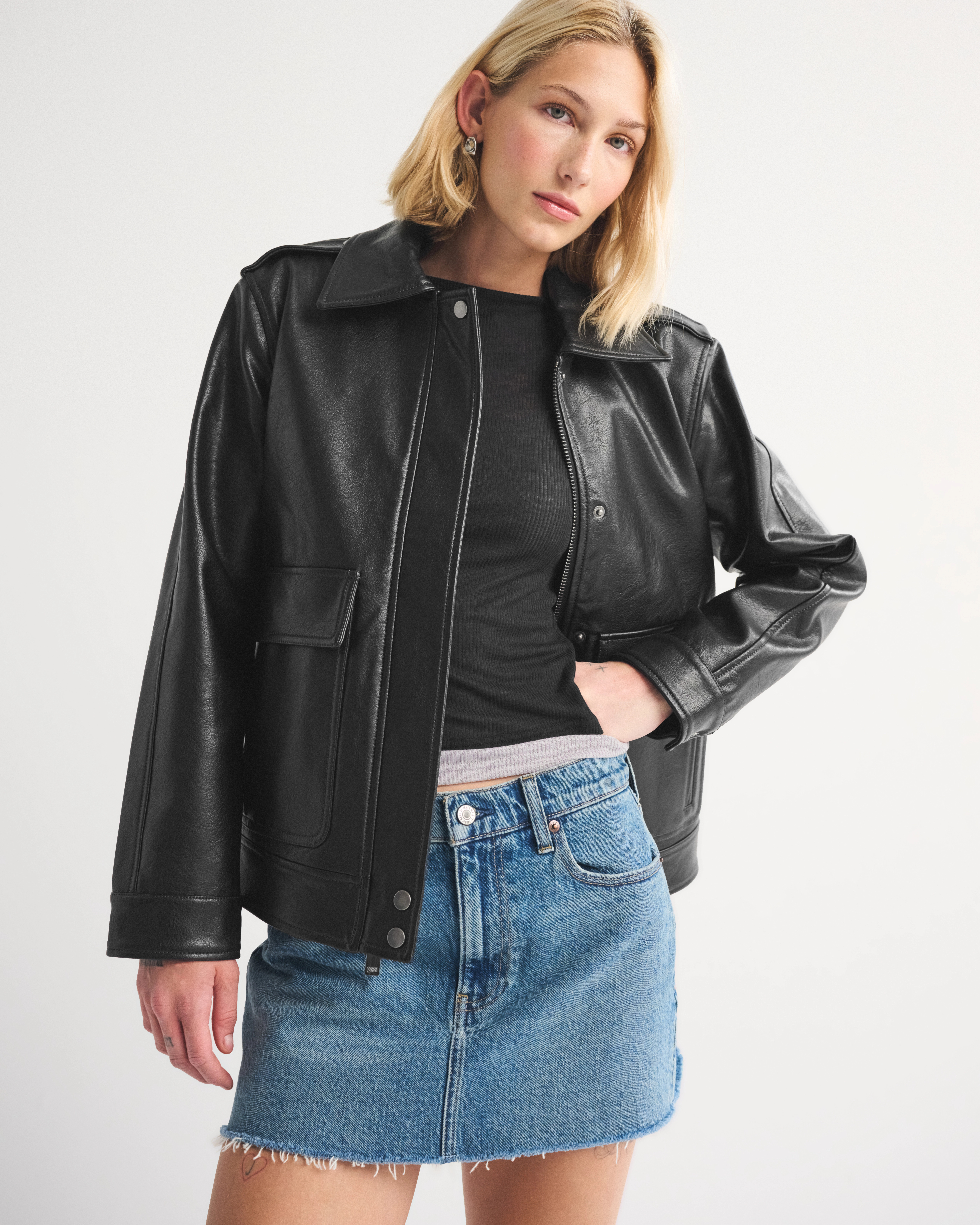 Straight Cut Vegan Leather Jacket | Abercrombie & Fitch (US)