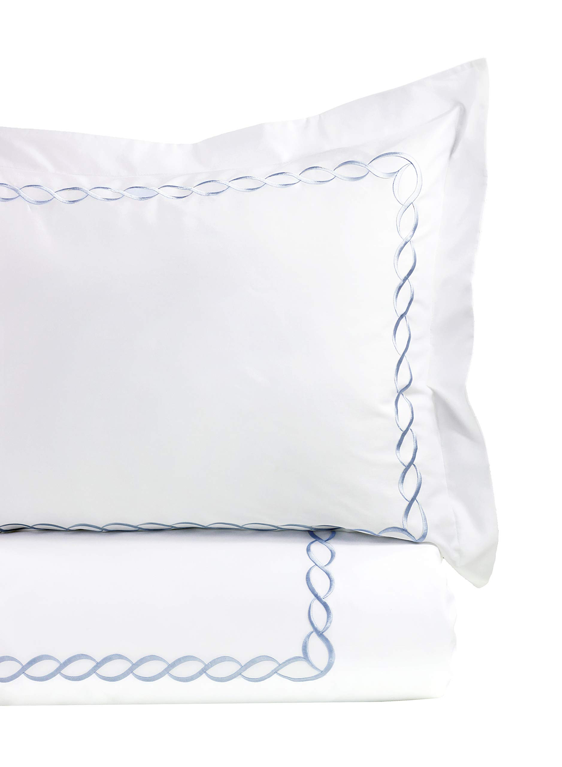 Melange Home Sateen Cotton Rope Stripe Embroidery, King Duvet Set, Blue on White | Amazon (US)