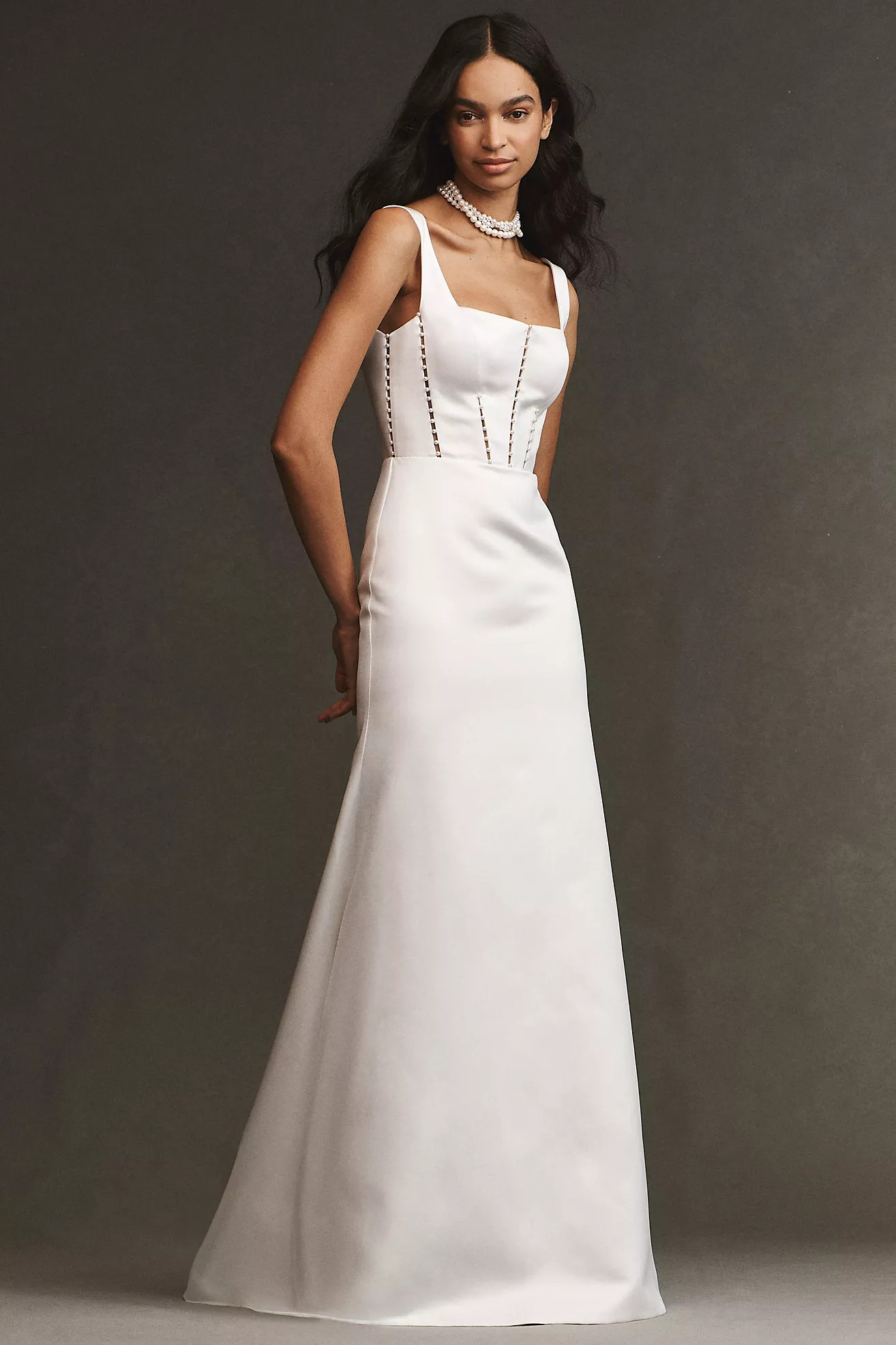 Bégum for Anthropologie Weddings Isla Square-Neck Satin Mermaid Wedding Gown | Anthropologie (US)