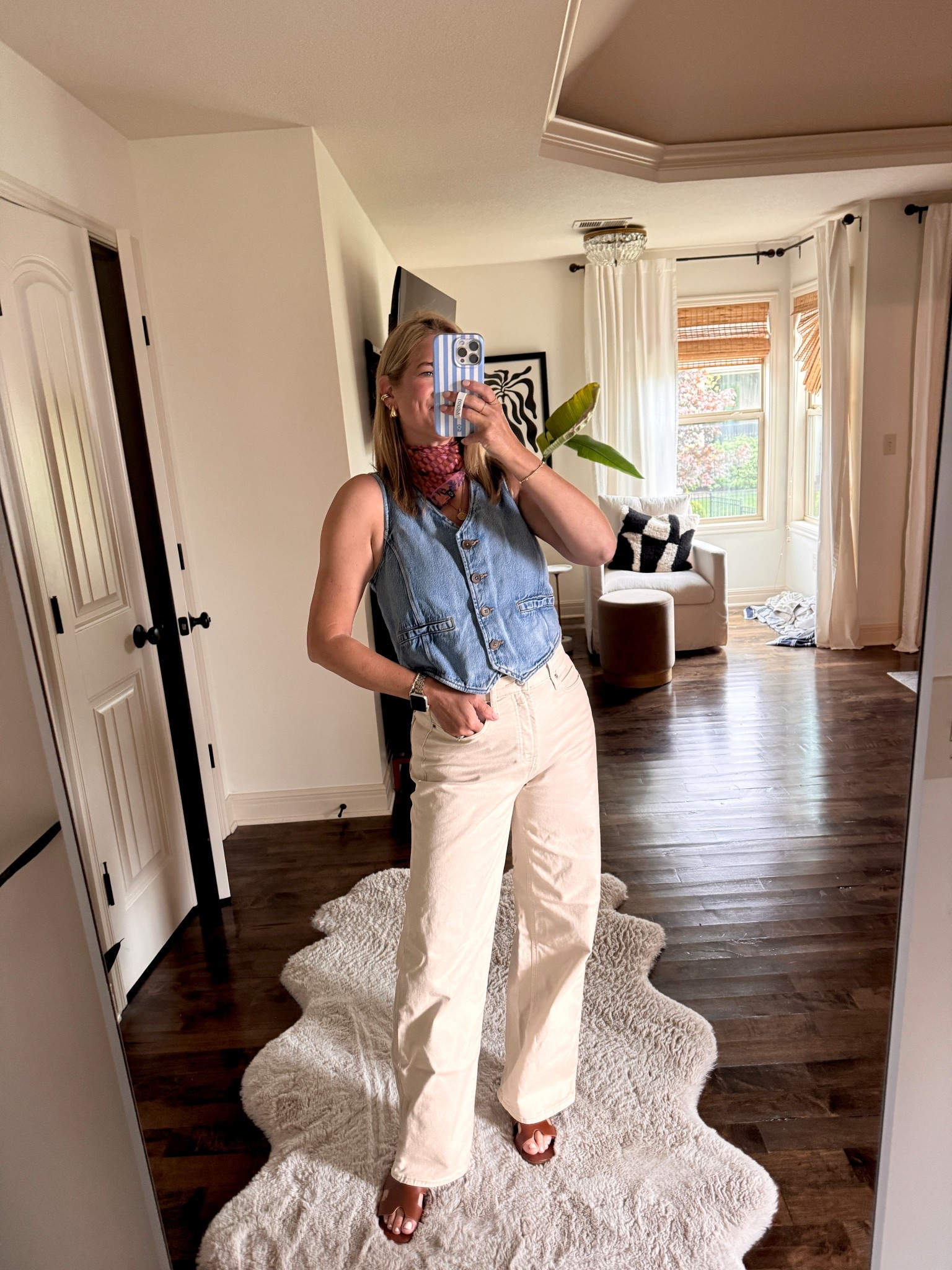 Denim vest, cream jeans (TTS), brown sandals (TTS)

#LTKdayinmylife #LTKmomlife #LTKOver40