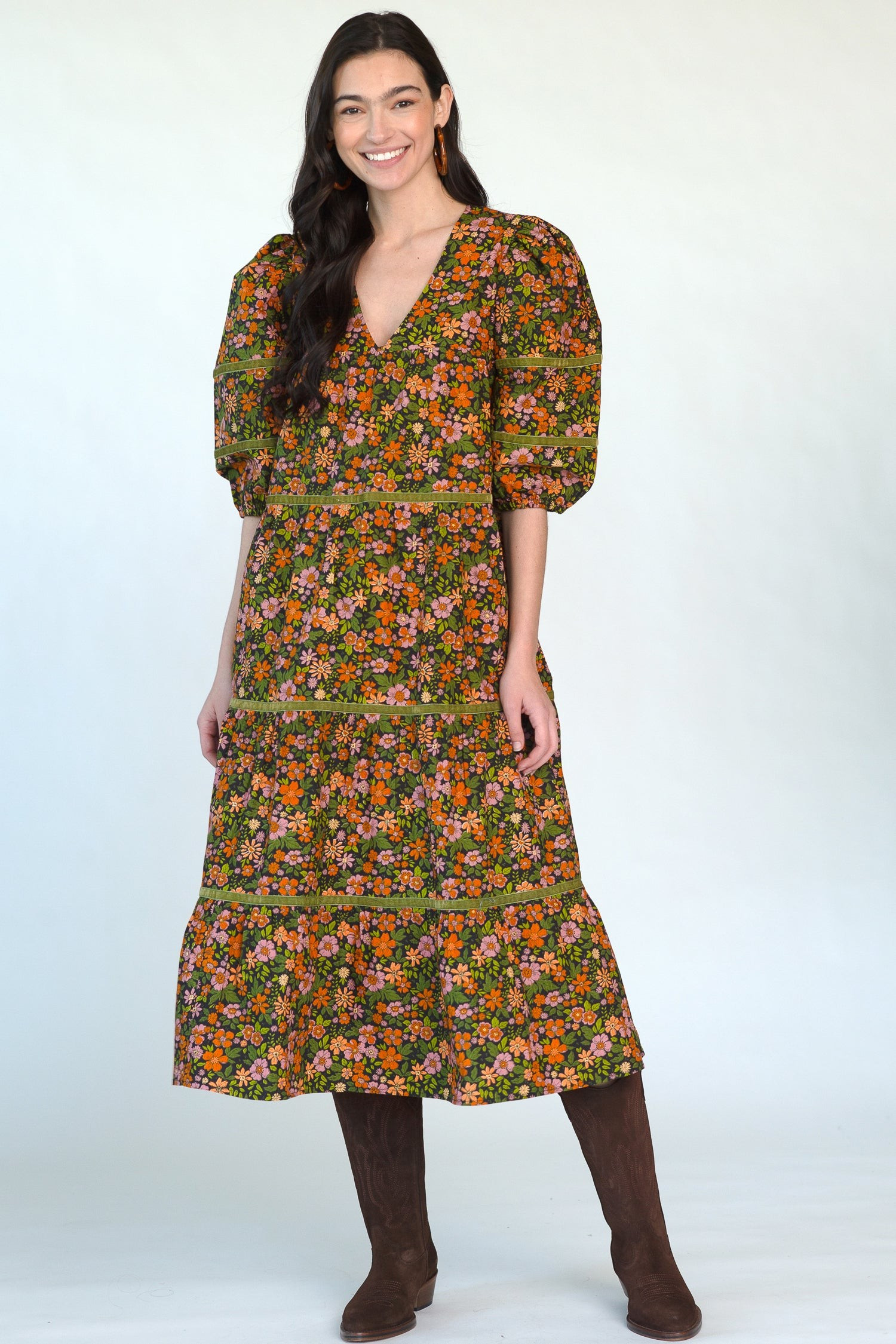 Georgia Dress in Wildflower Black | Olivia James The Label