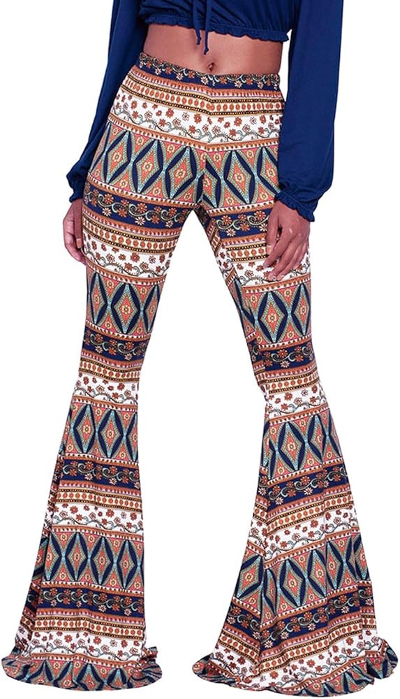 GUOLEZEEV Women High Waisted Fit Flare Ethnic Paisley Floral Bell Bottoms Yoga Pants Flared Leggi... | Amazon (US)