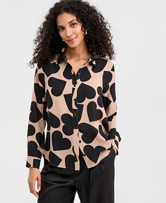 On 34th Women's Woven Heart Button-Down Top, Exclusive | Macy's