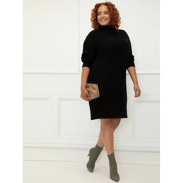 ELOQUII Elements Women's Plus Size Cable Sweater Dress - Walmart.com | Walmart (US)