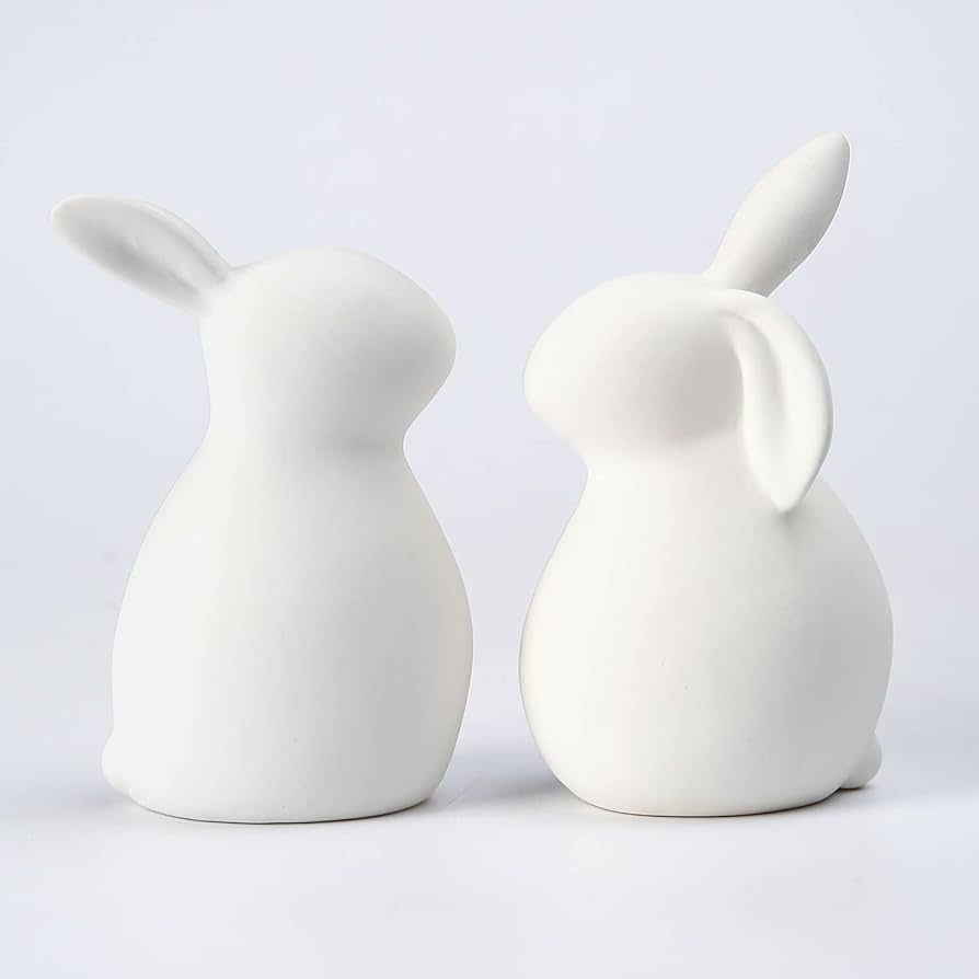 Ceramic White Rabbit, Christmas Decorations Rabbit, Thanksgiving Couple Rabbits, Porcelain Modern... | Amazon (US)