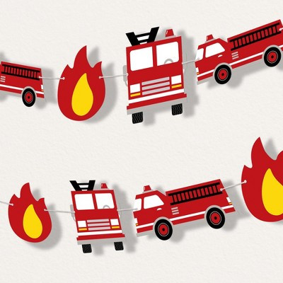 Big Dot of Happiness Fired Up Fire Truck Garland Banner, Firefighter Birthday Decorations Backdrop, 30 Feet of Cord, 15 Double-Sided Firetruck Shapes | Target