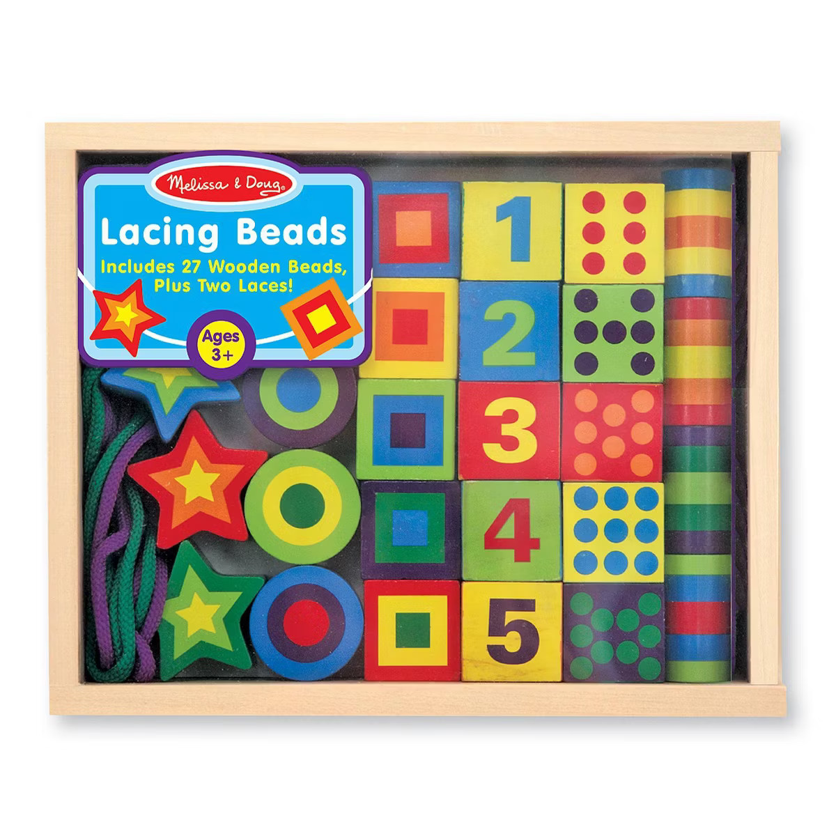 Melissa & Doug Deluxe Wooden Lacing Beads - Educational Activity With 27 Beads and 2 Laces | Target