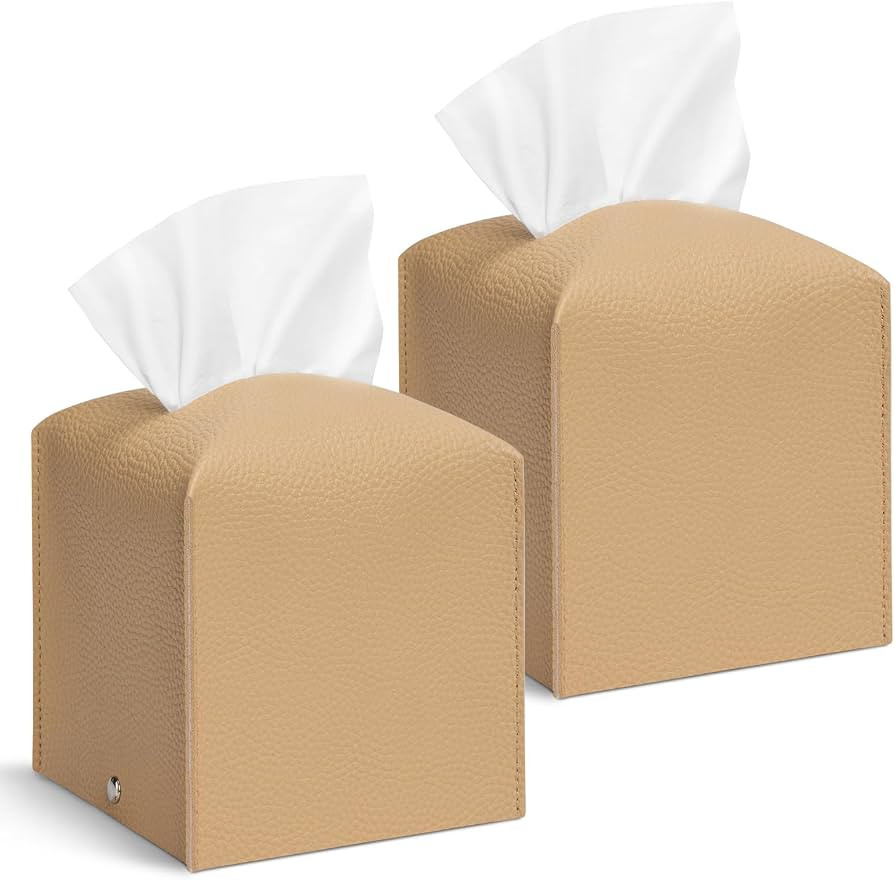 Amazon.com: Aisoso 2 Pcs Square Cream Tissue Box Cover PU Leather Decorative Tissue Organizer Dis... | Amazon (US)