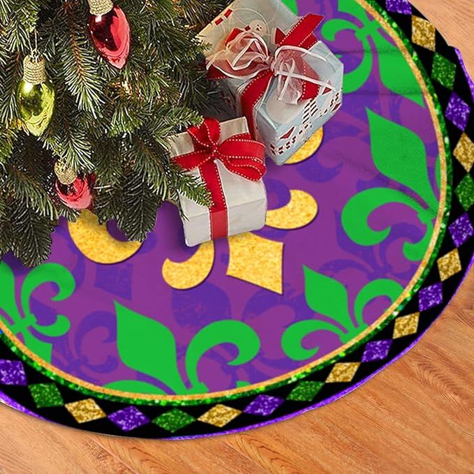 Mardi Gras Decorations Carnival Tree Skirt, Tree Mat Holiday Party Supplies Ornaments Indoor Outd... | Amazon (US)