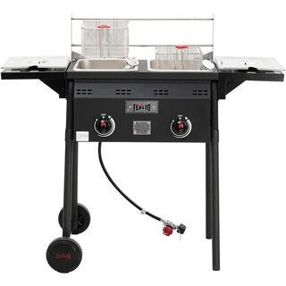 16Qt. Outdoor Propane Deep Fryer and Dual Tank with Dual Independent Cast Iron Burners with Double Fry Baskets, Black | The Home Depot