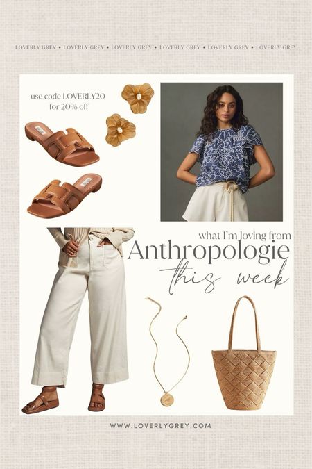 What I'm loving from Anthropologie this week. This woven tote and cropped wide leg pants are great spring staples. Use code LOVERLY20 for 20% off your purchase. Loverly Grey, Anthropologie sale

#LTKStyleTip #LTKSeasonal #LTKSaleAlert
