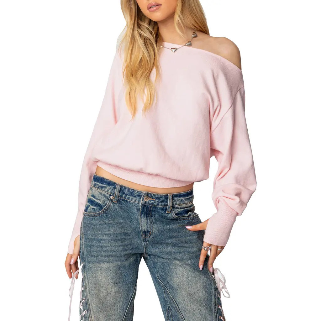 EDIKTED Oversize Off the Shoulder Sweater in Light-Pink at Nordstrom, Size Small | Nordstrom
