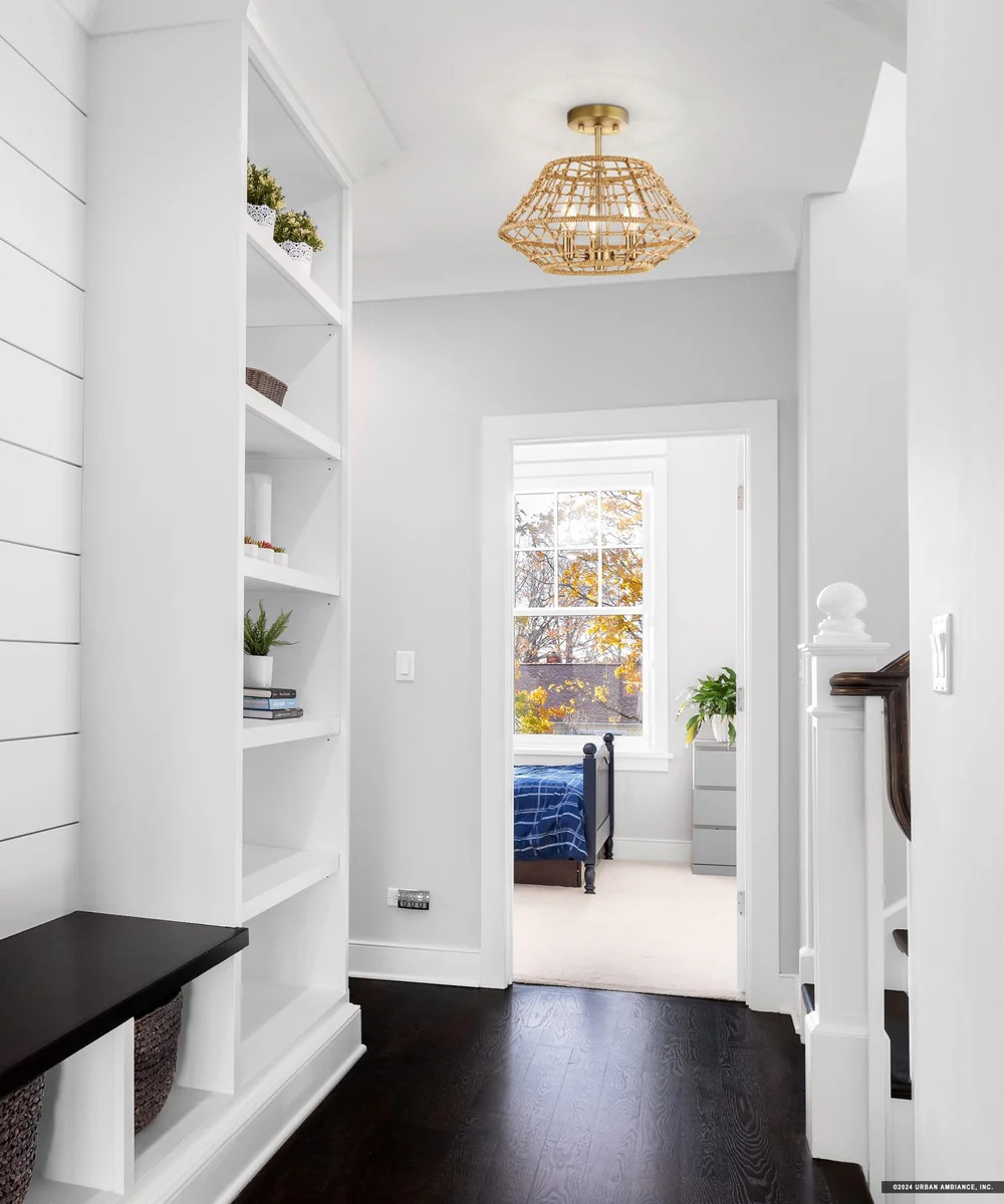 UHP4682 Bohemian Indoor Ceiling Light, 12-1/2''H x 16"W x 16''D, Vintage Brass Finish, Tirana Col... | Urban Ambiance, Inc.