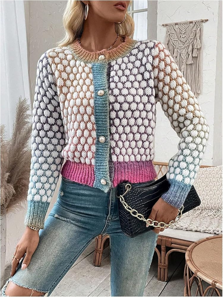 Floerns Women's Ombre Marled Knitwear Long Sleeve Button Front Cardigan | Amazon (US)