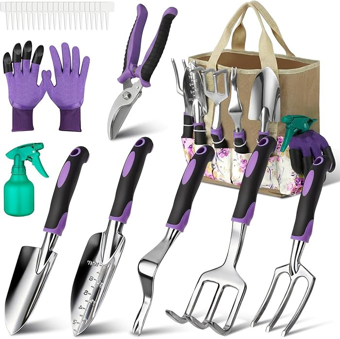 Garden Tools Set, 30 Piece Stainless Steel Gardening Kit with Vintage Floral Tote Bag, Non-Slip E... | Amazon (US)