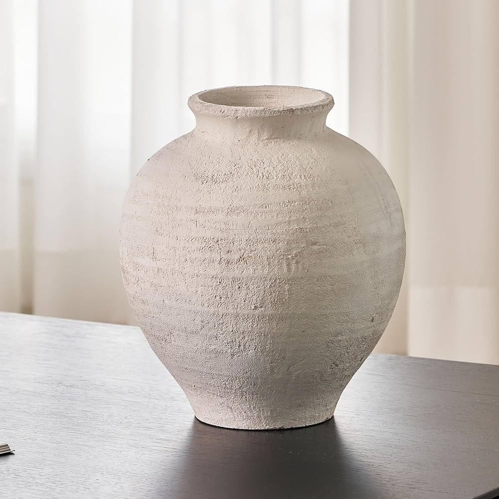 LB2 Large White Ceramic Vase, 11" Tall Zen Style vase, Terra Cotta Pitcher Vase, Distressed Farmh... | Amazon (US)