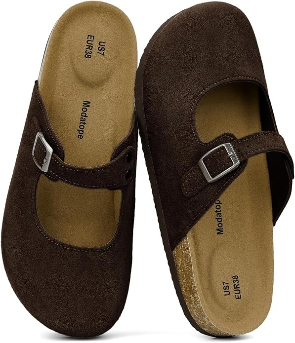 Modatope Women Mary Jane Clogs Faux Suede Cork Footbed Mule | Amazon (US)