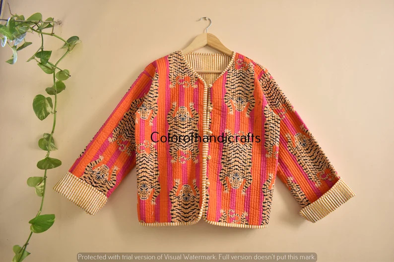 Cotton Quilted Jacket Women Wear New Handmade Indian Tiger Quilted and Reversable Jackets, Boho J... | Etsy (US)