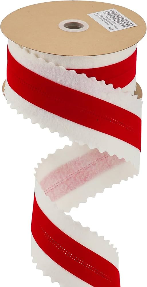 MEEDEE Christmas Felt Ribbon 2.5 Inch Wired Felt Ribbon 10 Yards White Felt with Red Velvet Middl... | Amazon (US)