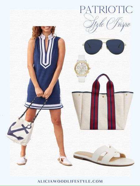 A great casual outfit for hot summers days and perfect for the upcoming 4th of July!   

Navy sleeveless terry tunic dress
White Hermes Oran sandal dupe
Dior aviator sunglasses 
White sport watch
White canvas tote with red and blue stripe detail and straps 
Patriotic outfit
4th of July outfit 
Olympic outfit 


#LTKOver40 #LTKSeasonal #LTKStyleTip