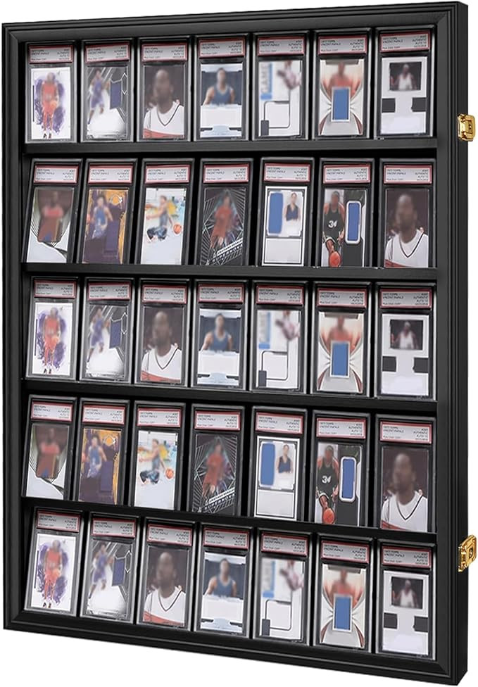 35 Graded Sports Card Display Case with UV Protection Lockable Wall Frame Cabinet for Basketball ... | Amazon (US)