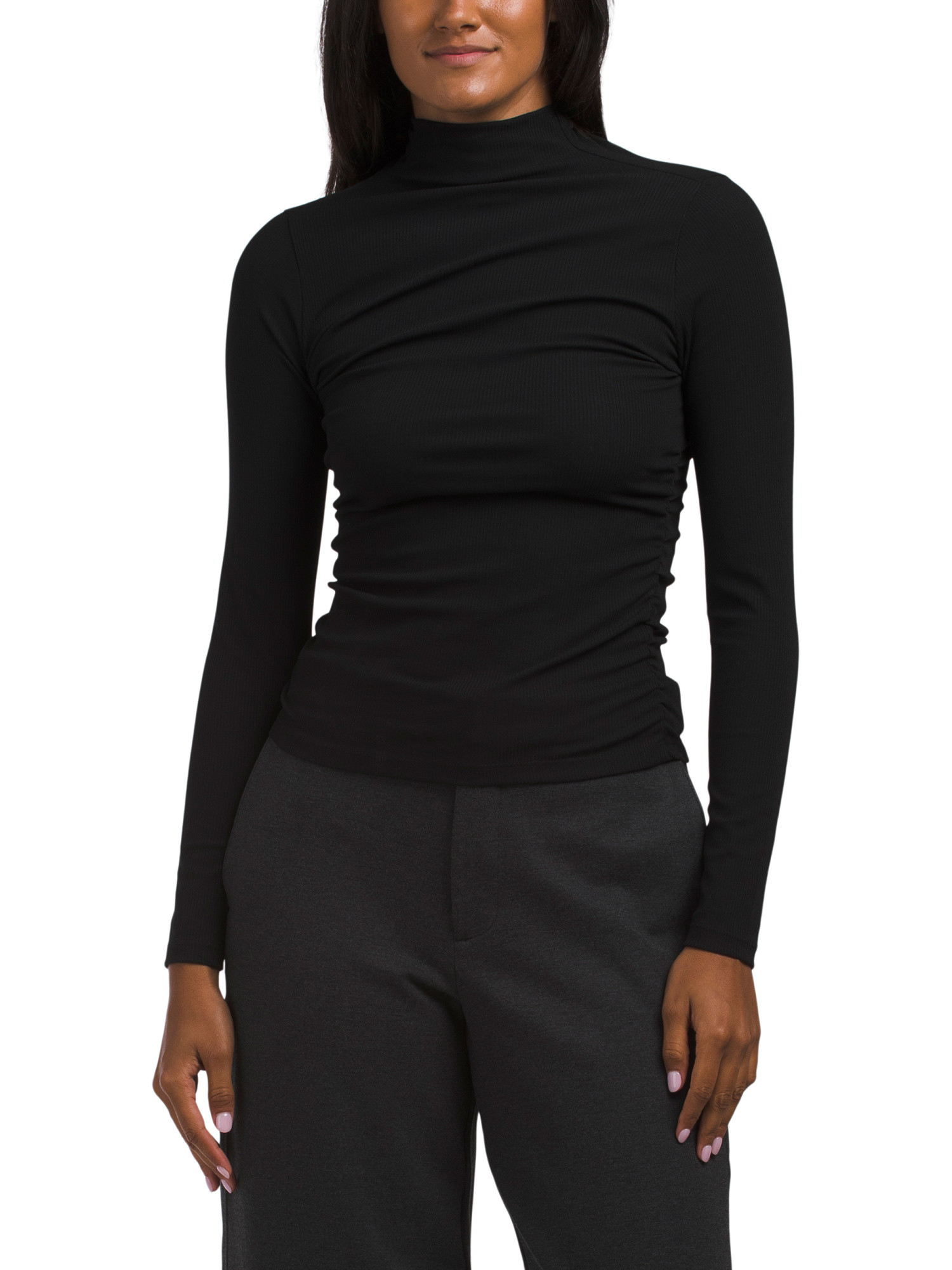 Long Sleeve Mock Neck Top With Side Shirring | TJ Maxx
