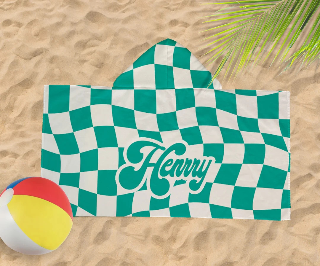 Hooded Towel For Kids, Personalized Vans CHECKER Pattern in Retro style Beach towel with Name, Cu... | Etsy (US)
