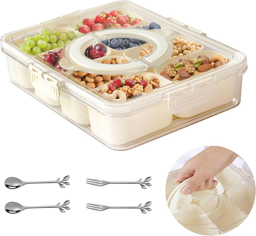Snackle Box Container: Divided Serving Tray with Lid and Handle, Includes 8 Compartments for Dry ... | Amazon (US)